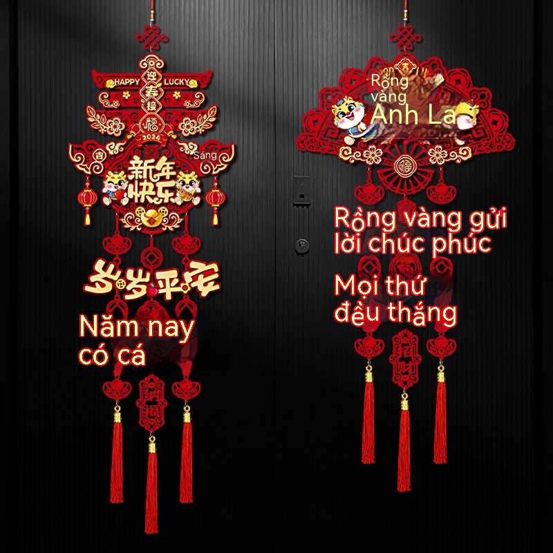 2024 năm mới năm mới năm mới trang trí mặt dây chuyền may mắn năm mới năm rồng trang trí cửa phòng khách đồ dùng lễ hội