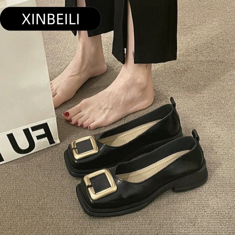 XINBEILI giày bệt nữ giày lười nữ Mary Jane đế thấp giày búp bê MŨI VUÔNG da mềm Thoải Mái Xinh Xắn FLF2393G6939Z230926