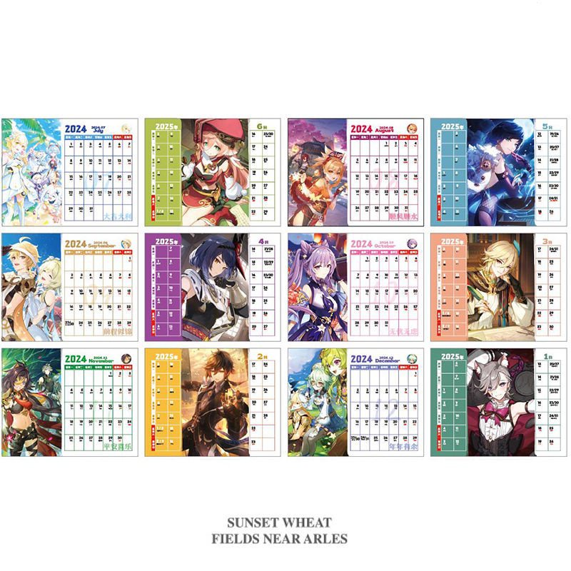 ★Genshin Impact★ Scaramouche&Xiao&Raiden Shogun&Hutao&Kazuha Lịch Để Bàn Năm 2024-2025 Thiết Kế Xinh Xắn