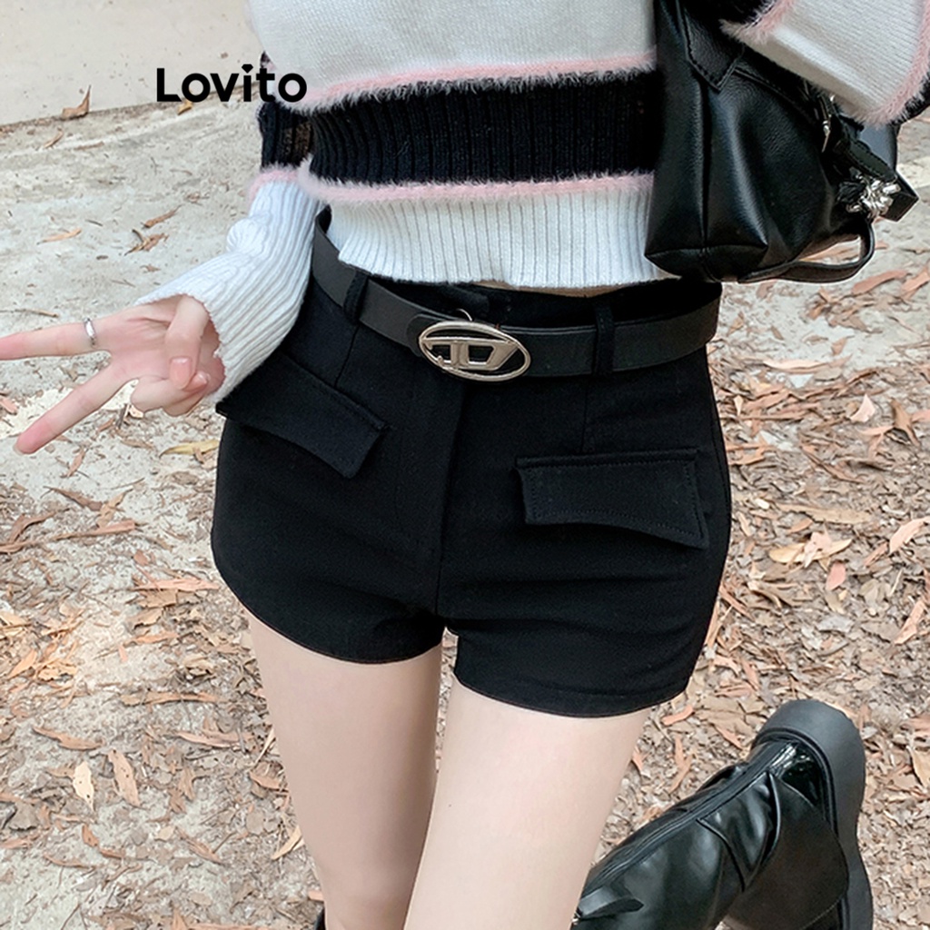 Lovito Quần short túi giả trơn thông thường dành cho nữ LNA40168