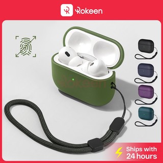  Hộp đựng tai nghe ROKEEN Tương thích với AirPods 4 Pro 2 3 Vỏ họa tiết da chống vân tay cho AirPods 1 2 3 Vỏ bảo vệ mềm TPU có dây buộc 