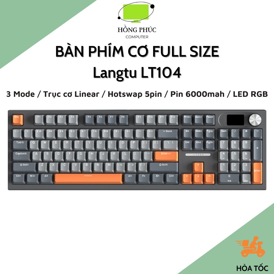 Bàn Phím Cơ Không Dây Lang Tu LT104 - 3 Mode kết nối - Trục cơ Linear - Switch 5 Pin - Pin 6000mah - LED RGB