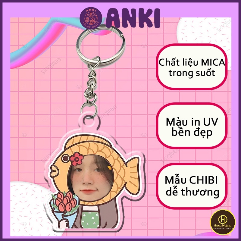 Móc khoá ghép mặt chibi dễ thương, móc khoá mẫu cá nhân đơn, móc khoá cho bé, ghép chibi cho bé, móc