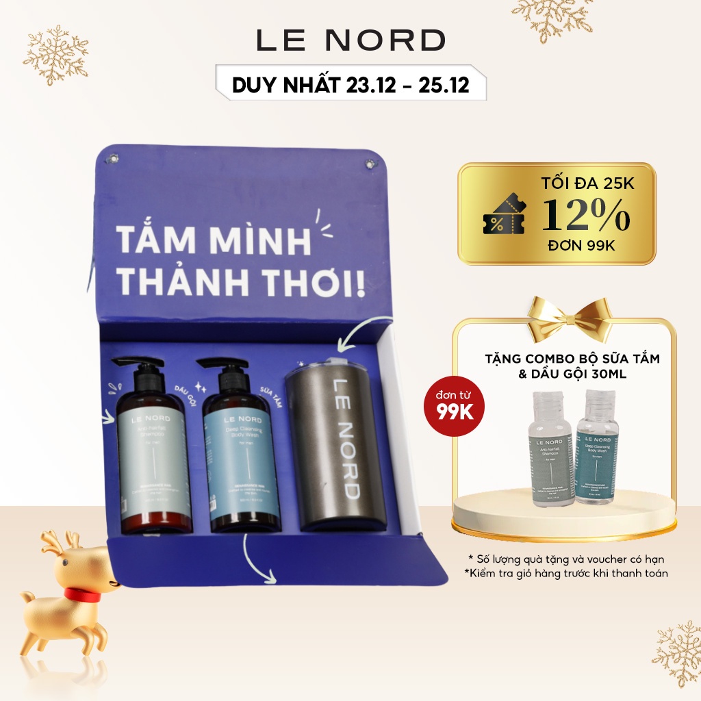 Hộp quà Tắm Mình Thảnh Thơi cùng Le Nord - Sữa tắm 500ml, Dầu gội 500ml và Bình Giữ Nhiệt 600ml