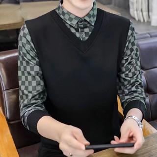  Cổ Áo Sơ Mi Giả Hai Lớp Phong Cách Hàn Quốc Thời Trang Cho Nam 