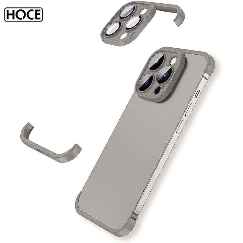 Hoce Titan Xám Không Khung Bảo Vệ Ống Kính Máy Ảnh Ốp Lưng Điện Thoại Cho iPhone 16 15 Pro Max 14 Plus 13 12 11 14Pro 15Pro 13Pro