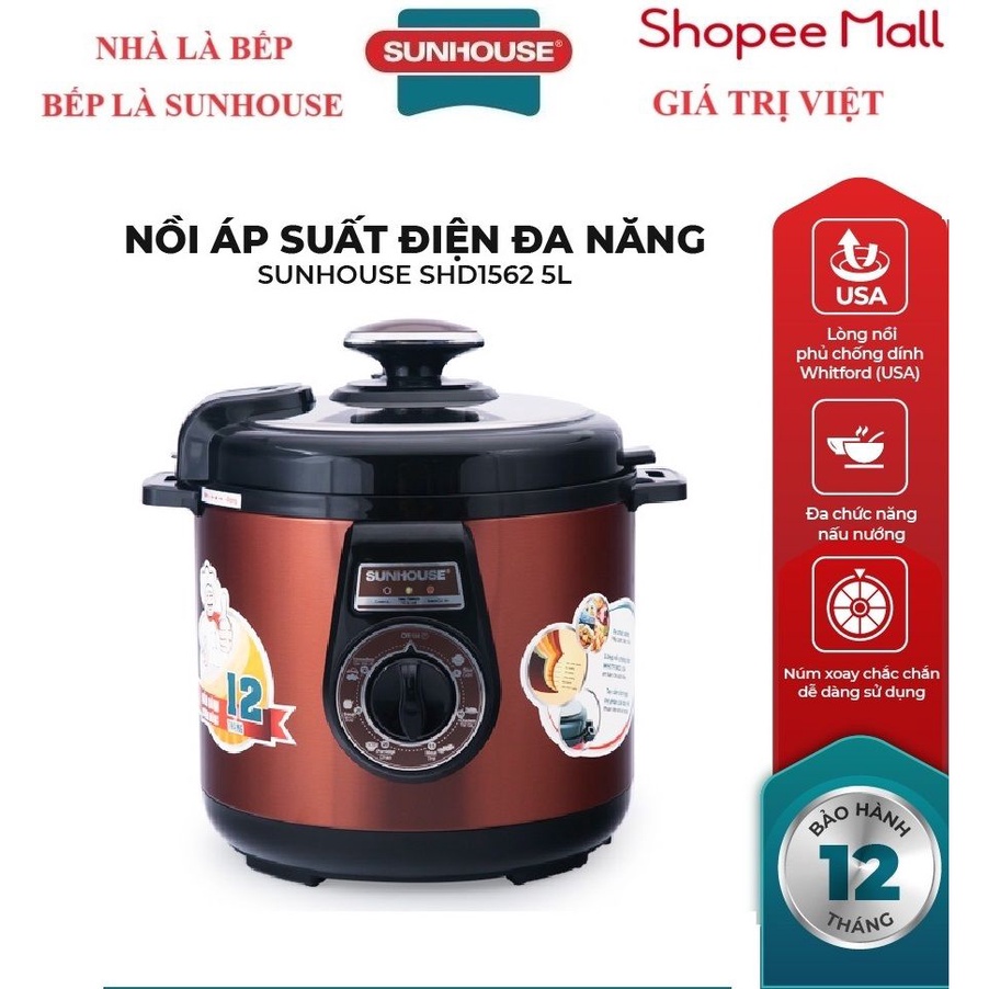 Nồi áp suất điện đa năng SUNHOUSE SHD1562 cà phê - Dung tích 6L