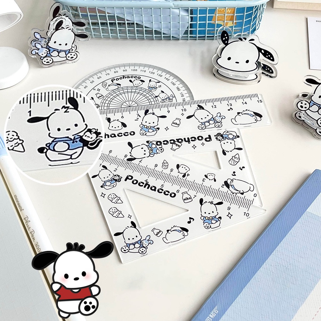 SANRIO Bộ Bốn Món Thước Đo Lường Vẽ Họa Tiết Hoạt Hình Kuromi Pochacco Cinnamoroll Dễ Thương Dành Cho Học Sinh