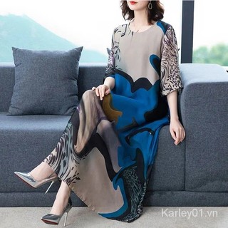 Đầm Dài Trung Bình Tay Lửng Dáng Rộng In Họa Tiết Thời Trang Mùa Hè Kích Thước Lớn Phong Cách Mới Dành Cho Bạn Nữ