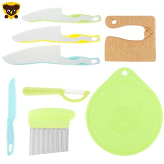 Bộ 8 Dụng Cụ Cắt Trái Cây Bằng Nhựa An Toàn Cho Bé Có Thể Tái Sử Dụng Kèm Dao Cắt Gỗ C9860