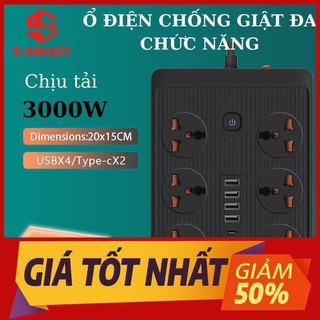  Ổ cắm điện TYPE C - ổ cắm đa năng x2 ổ sạc nhanh TYPE C chịu tải 3000W dây dài lên tới 3m chống giật chống cháy 