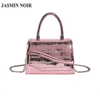 Jasmin noir túi xách đeo chéo vai vân da cá sấu phối dây xích thời trang cho nữ