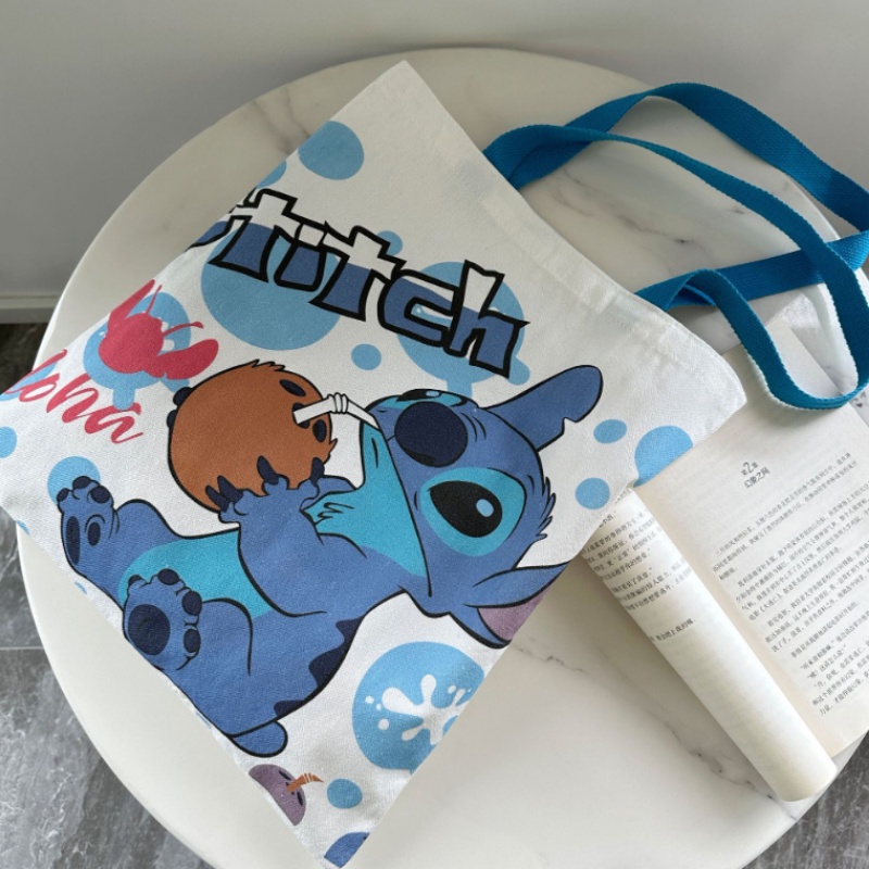 Túi canvas Đeo Chéo Sức Chứa Lớn Họa Tiết Thêu Hoạt Hình stitch Dễ Thương Cho Học Sinh