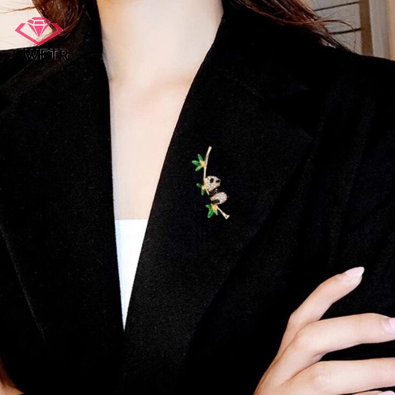 Ghim Cài Áo Hình Gấu Trúc / Cây Tre / Động Vật Bằng Hợp Kim Màu Vàng Thời Trang Cho Nữ Mới