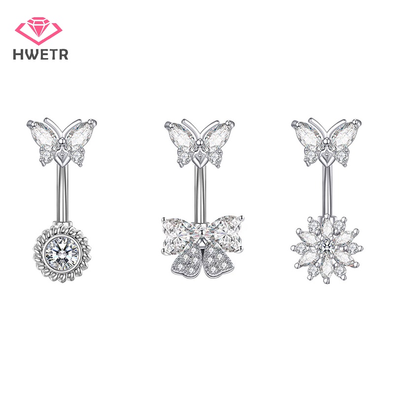Khuyên Rốn Thép Không Gỉ Đính Đá zircon Hình Hoa Và Bướm Thời Trang Mới
