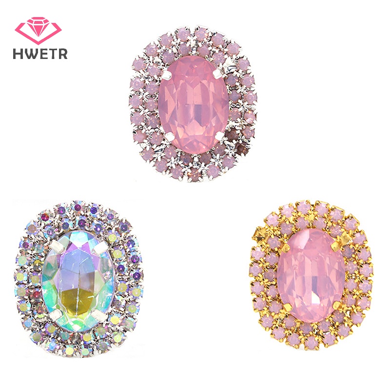 Hwtr Phụ Kiện Nút Hợp Kim Thủy Tinh Hình oval 29 * 24mm Trang Trí Kẹp / Làm Đồ Trang Sức Thủ Công diy