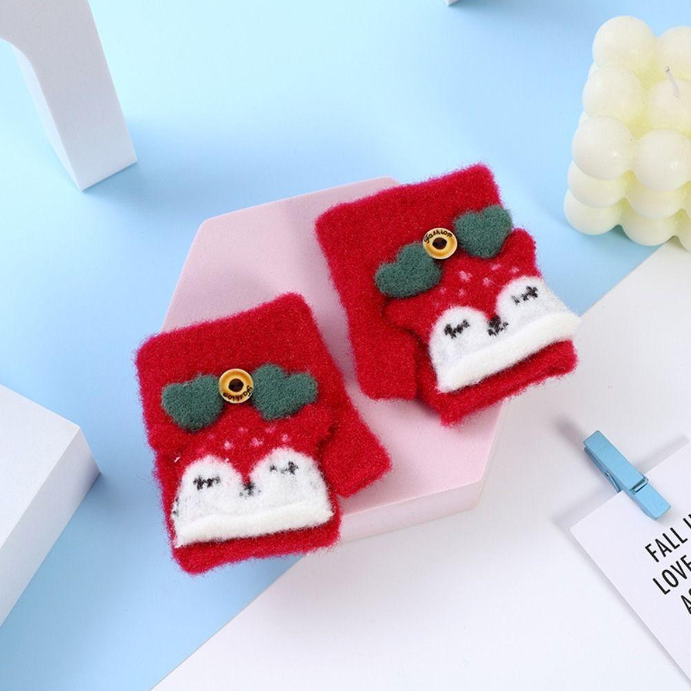 Găng Tay Dệt Kim Dày Dặn Hở Ngón Giữ Ấm Mùa Đông Cho Bé