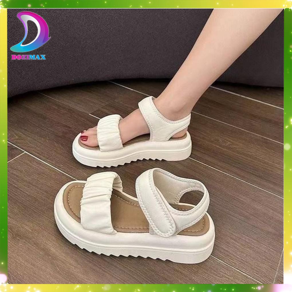 Sandal nữ bèo nhún quai dán kiểu dáng Basic quai da mềm dễ làm sạch đế 4cm đi học đi chơi DOZIMAX