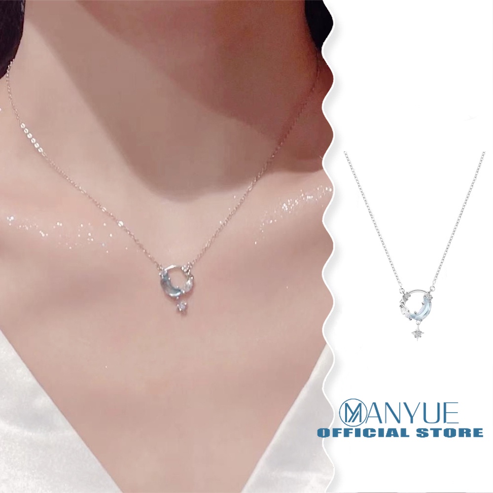 Vòng cổ Bạc Không Màu Hình Mặt Trăng galaxy Sang Trọng Cho Nữ