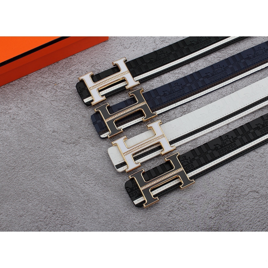 Hermes _ Ready stock 3,8 chiều rộng thắt lưng da bò khóa dập nổi thời trang kinh doanh Thắt lưng nam