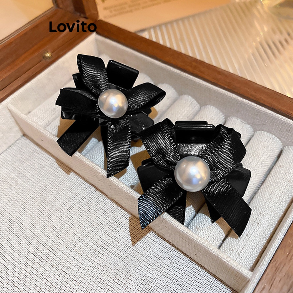 Kẹp tóc Lovito đính ngọc trai màu trơn thường ngày cho nữ L63AD141