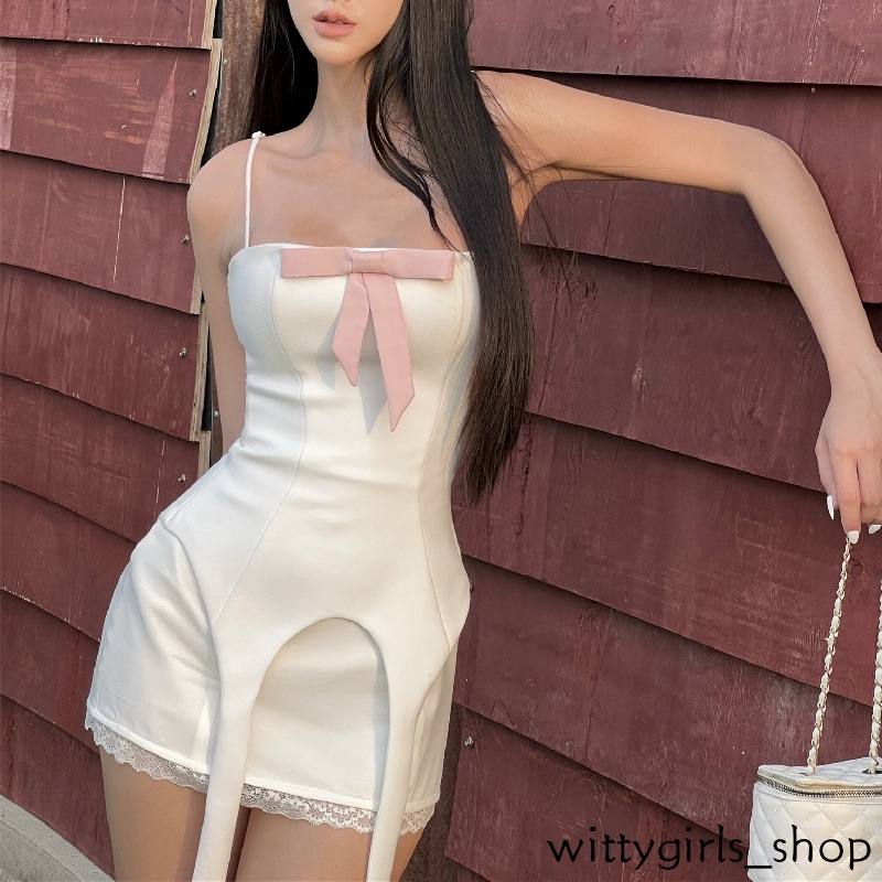 Cửa Hàng Wittygirls_Bộ Hàng | Bộ Đầm Hai Dây Mùa Hè Thắt Nơ Ngực Ngọt Ngào Hàng Mới Dành Cho Bạn Nữ