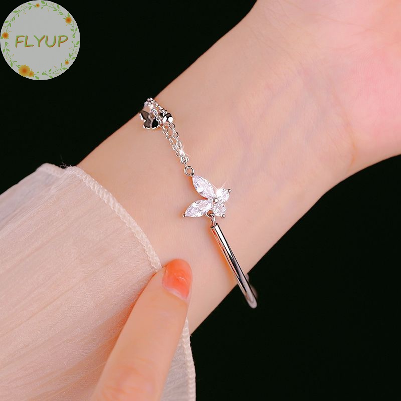 Flyup Vòng Tay Nhiều Lớp Màu Bạc zircon Hình Bướm Lấp Lánh Thời Trang Cho Nữ vn
