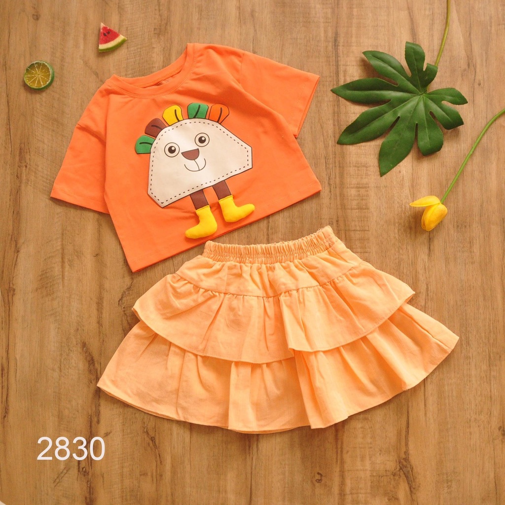 Set áo cotton phối chân váy tơ 2 tầng siêu dễ thương cho bé gái