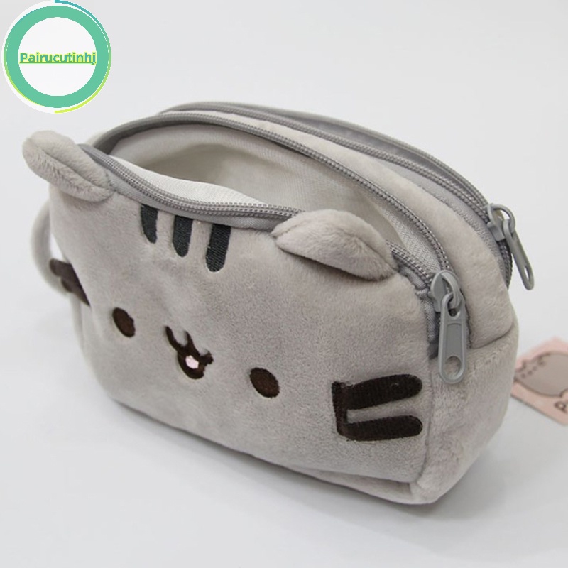 Parucutin Túi Đựng Bút Chì / Mỹ Phẩm Hai Lớp Hình Mèo Nhồi Bông Dễ Thương vn
