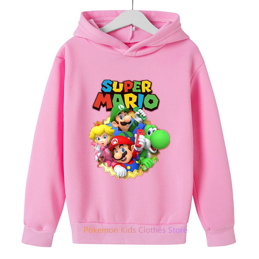 Áo Hoodie Tay Dài In Hình game super mario Cho Bé 3-12 Tuổi Thời Trang