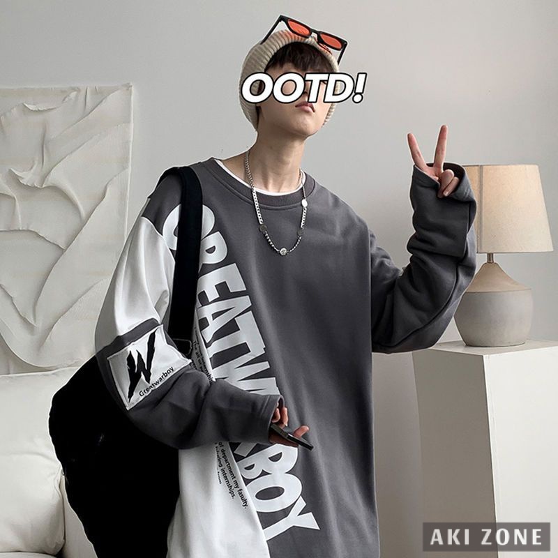 Áo Thun Tay Dài Dáng Rộng plus size Phong Cách Hàn Quốc Cho Nam