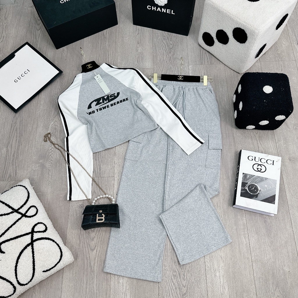 Set áo body phối tay sọc mix quần suông túi hộp siêu hot BN872CCC