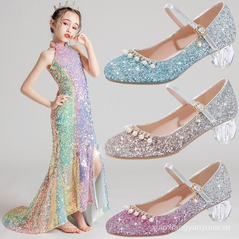 Giày Cao Gót Công Chúa Pha Lê Phong Cách Mới Cho Học Sinh Tiểu Học