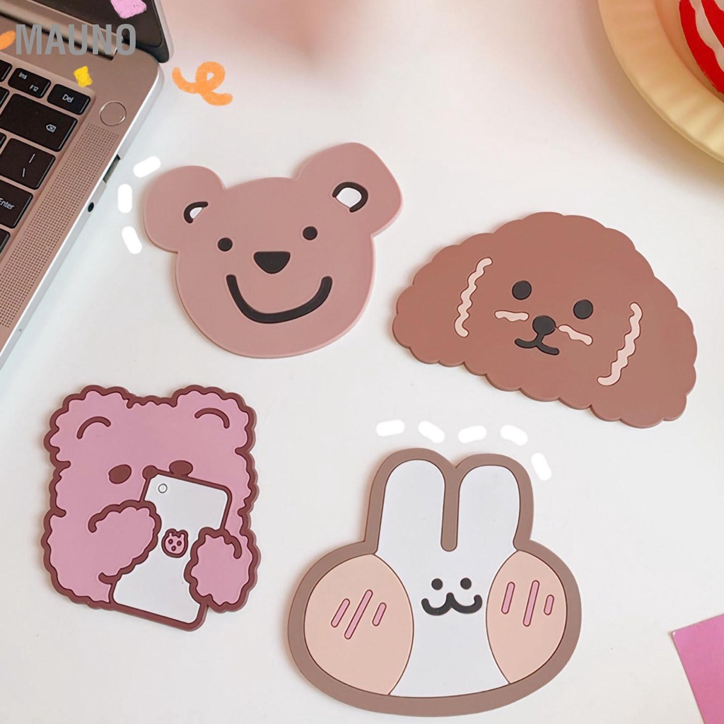 Mauno. Ly Uống Nước Coaster Silicone Hoạt Hình Động Vật Dễ Thương Nhẹ Ngăn Trượt Nhiều Màu Sắc Thảm Lót