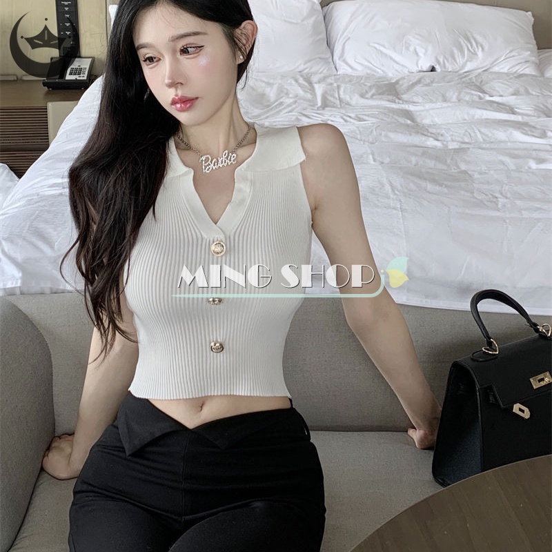 Áo Dệt Kim Sát Nách Cổ Chữ v Màu Sắc Thời Trang Mùa Hè Cho Nữ