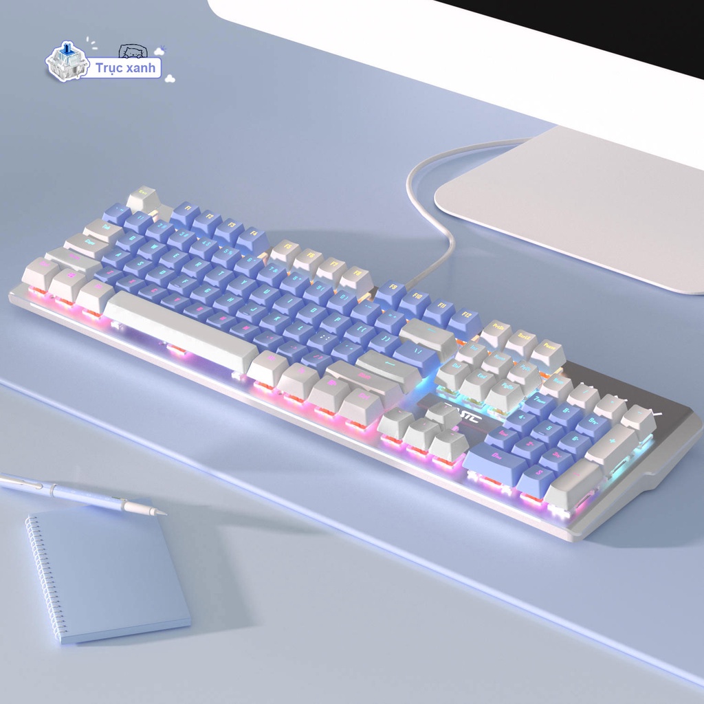 Bàn Phím Cơ Gaming Basic KB5 Luxury Cao Cấp 104 Phím Màu Hồng Có Dây/ Đèn LED Chống Nước Chơi Game Cho Máy Tính/laptop