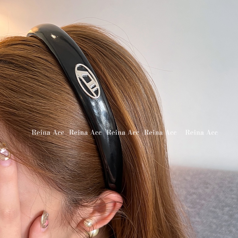 Băng Đô Da Bản Rộng Màu Đen Thời Trang Mới 2023