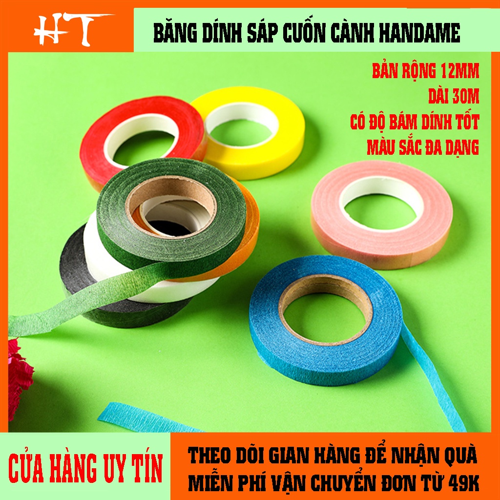 Cuộn Băng keo quấn cành hoa giấy, hoa giả, sáp đủ các màu shop 10k