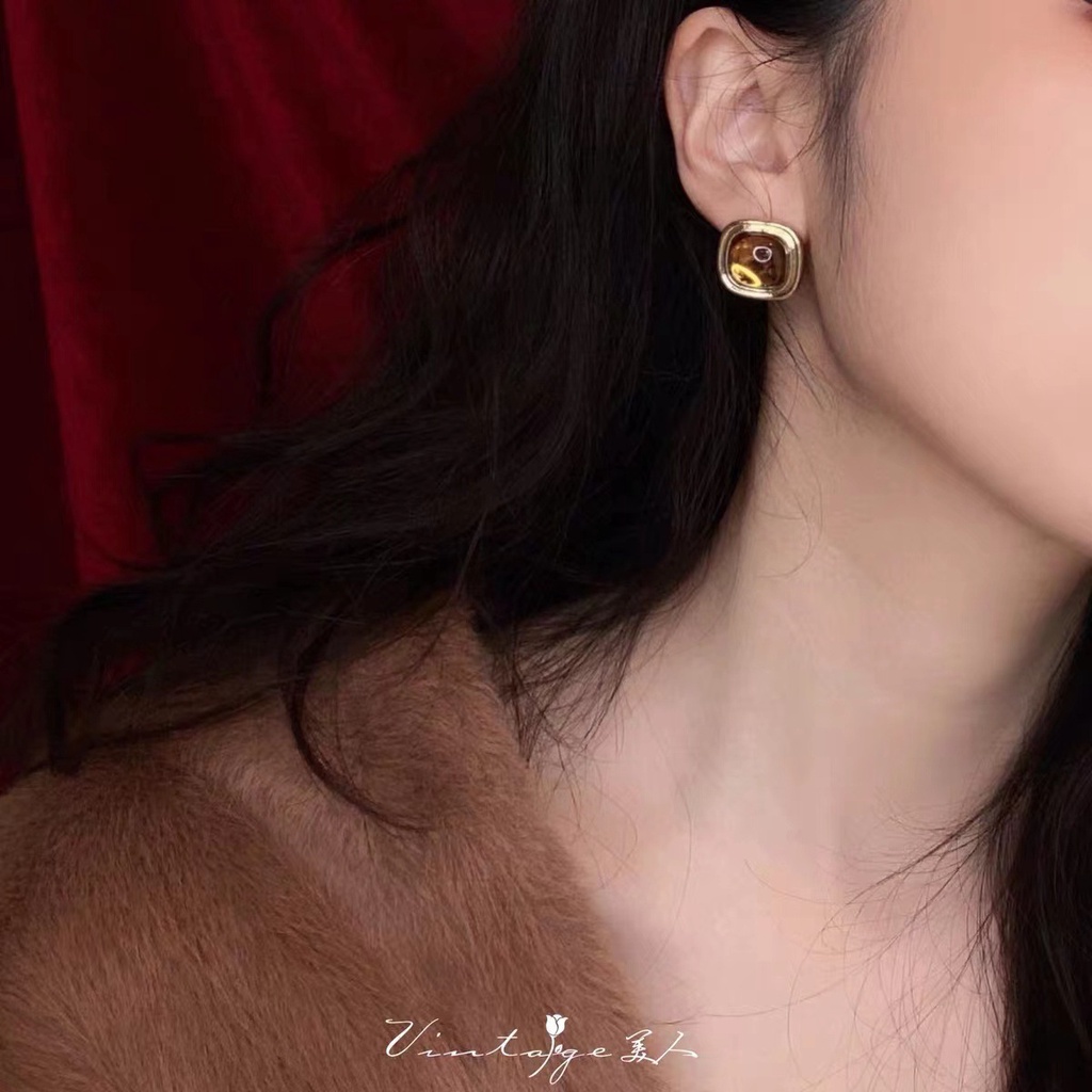 Bông Tai Dạng Kẹp Không Cần Lỗ Màu Xanh Dương Phong Cách vintage Tối Giản cejf65