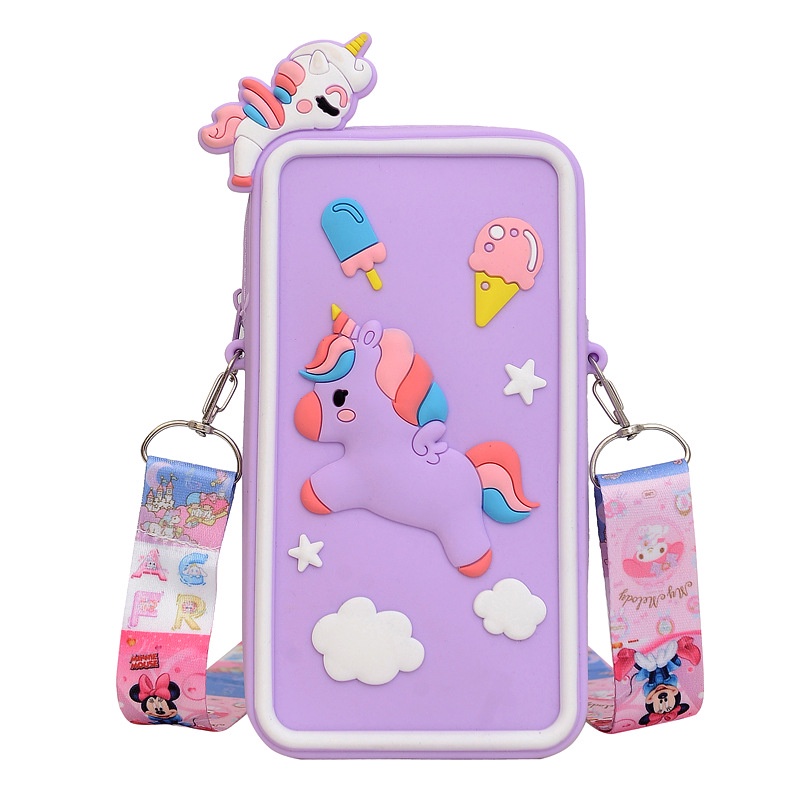Ere1 Túi Đeo Chéo Silicon Họa Tiết Hoạt Hình winnie the pooh Kỳ Lân zero Cá Tính Cho Bé Gái