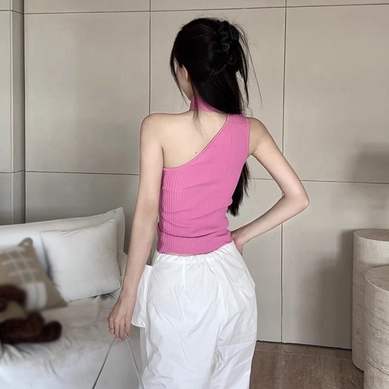 Áo Dệt Kim Trễ Vai Màu Trơn Dáng Ôm Thời Trang Mùa Hè Quyến Rũ Cho Nữ