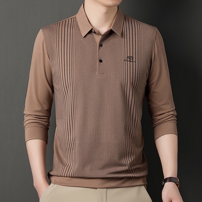 Áo Thun polo Dài Tay Họa Tiết Sọc Ngang Thời Trang Dành Cho Nam