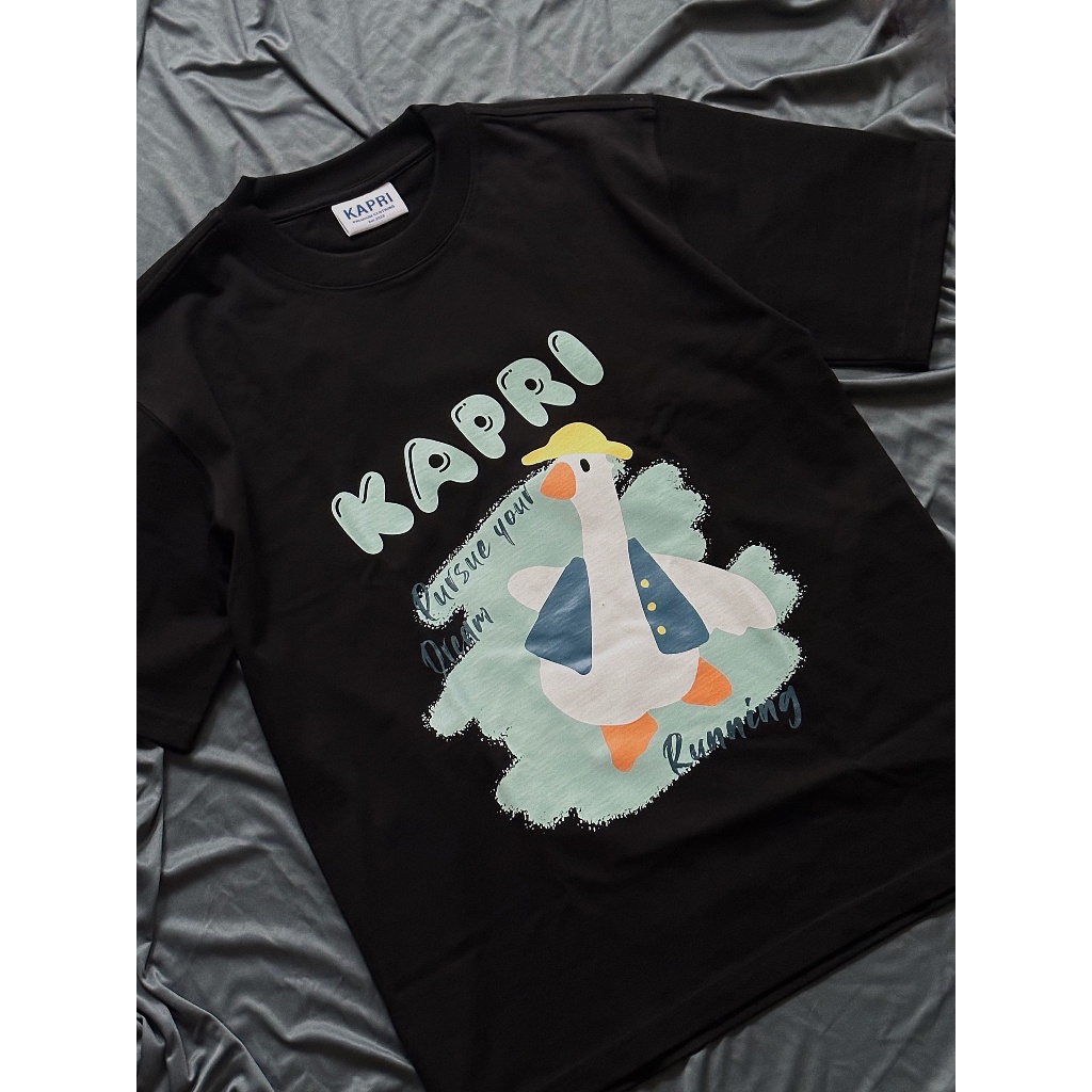 Kapri - Pursue your dream tee/Black-Cream - Áo thun unisex nam nữ hình con vịt 100% cotton 2 chiều 250GSM màu đen - kem