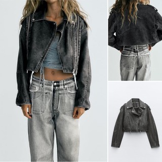 Zara 23 thu đông phong cách mới trang trí vai với dây đeo hiệu ứng đau khổ giả da phong cách xe máy áo khoác áo khoác4341726