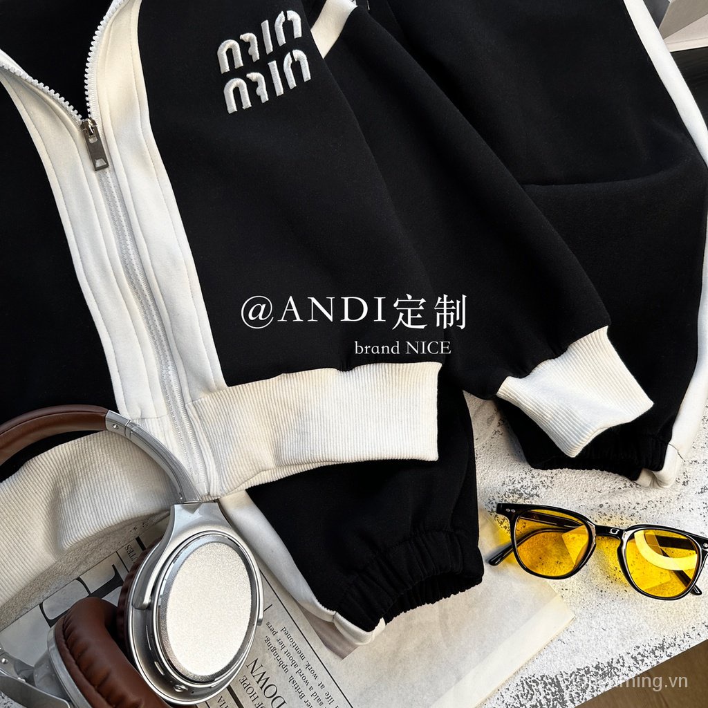 Set Đồ Thể Thao Hai Món Có Khóa Kéo Màu Tương Phản Thời Trang Mùa Thu Phong Cách Hàn Quốc Cho Bé Gái nywg