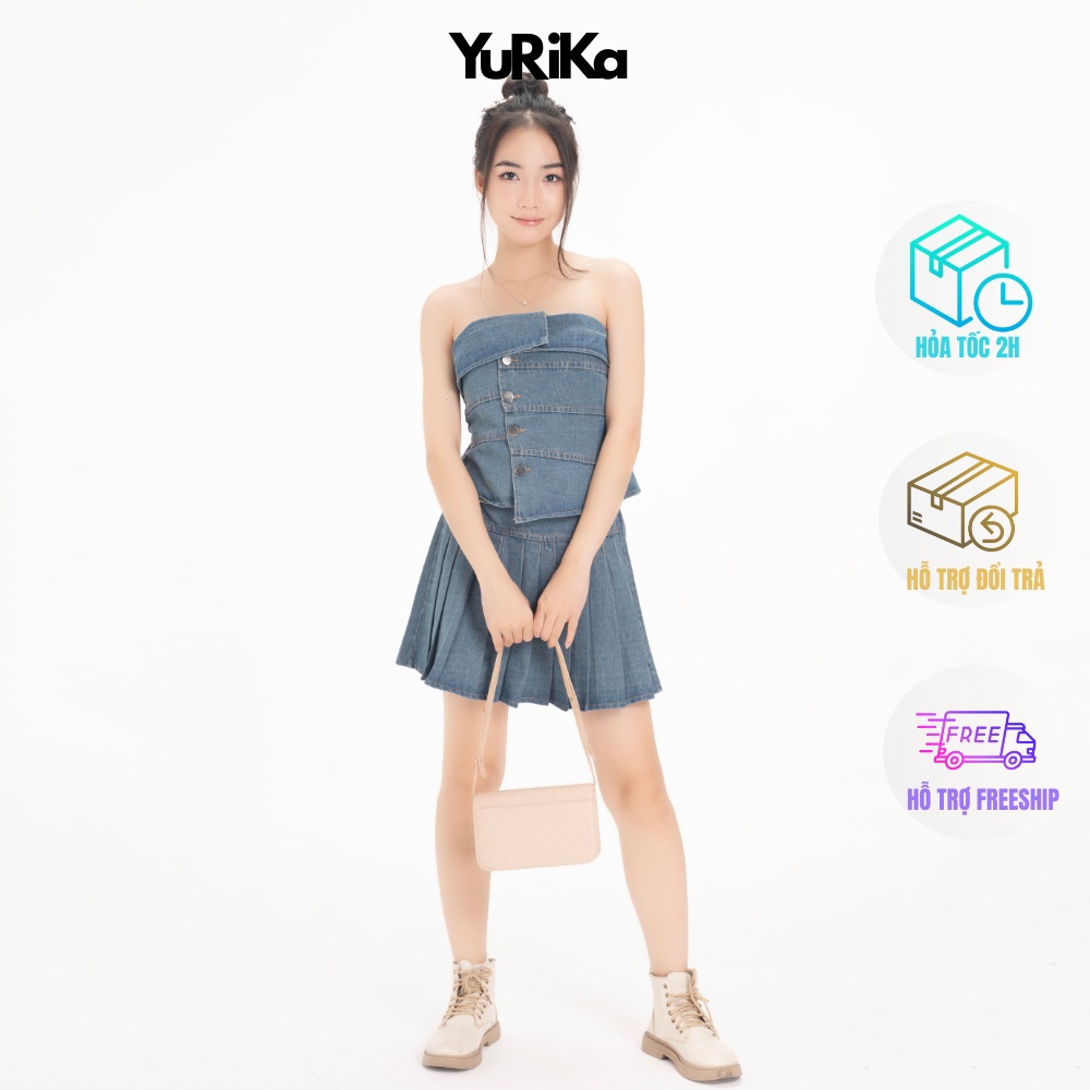Set Jeans Bò nữ siêu NGẦU - Áo chạy Smoking kèm chân váy có lót - YuRi Boutique