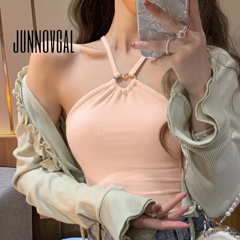 Junnovgal Áo Hai Dây Ôm Dáng Màu Trơn Thời Trang Mùa Thu 2023 Cho Nữ