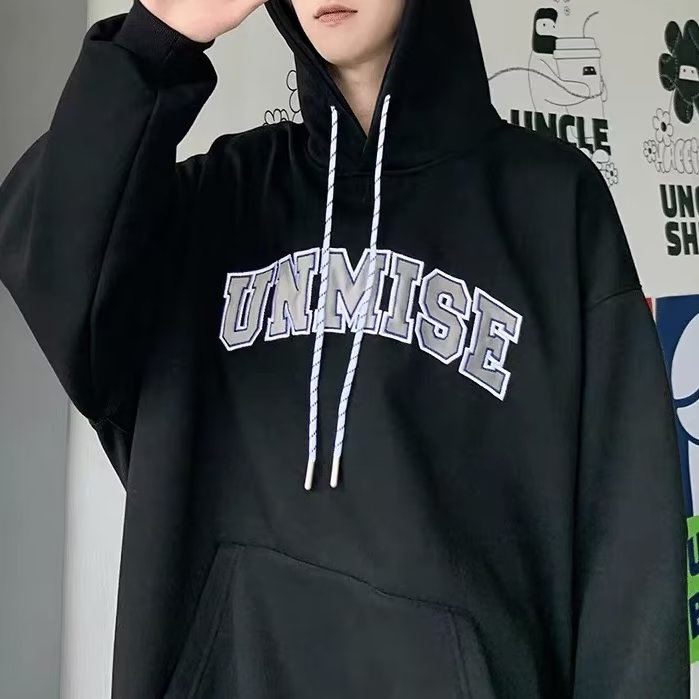 Áo hoodie Nhung Dày Tay Dài In Chữ Màu Xanh navy Phong Cách Hip Hop Thời Trang Mùa Thu Cho Nam Cỡ m-5xl