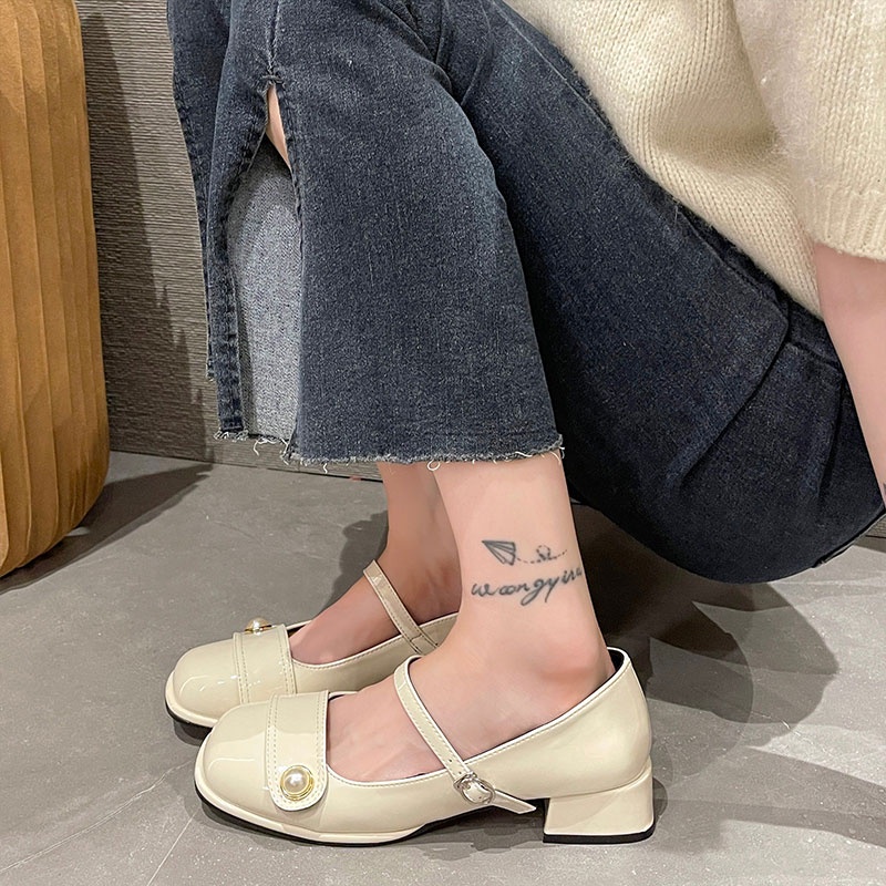 BẠCH LỘC ĐẠI NHÂN✨Giày Cao Gót Da Mũi Vuông Phong Cách Pháp Thanh Lịch Cho Nữ