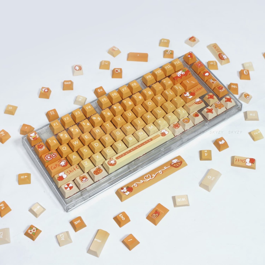 Cam Gấu Keycaps Cherry Profile Anime PBT DYE SUB Bàn Phím Cơ Keycap